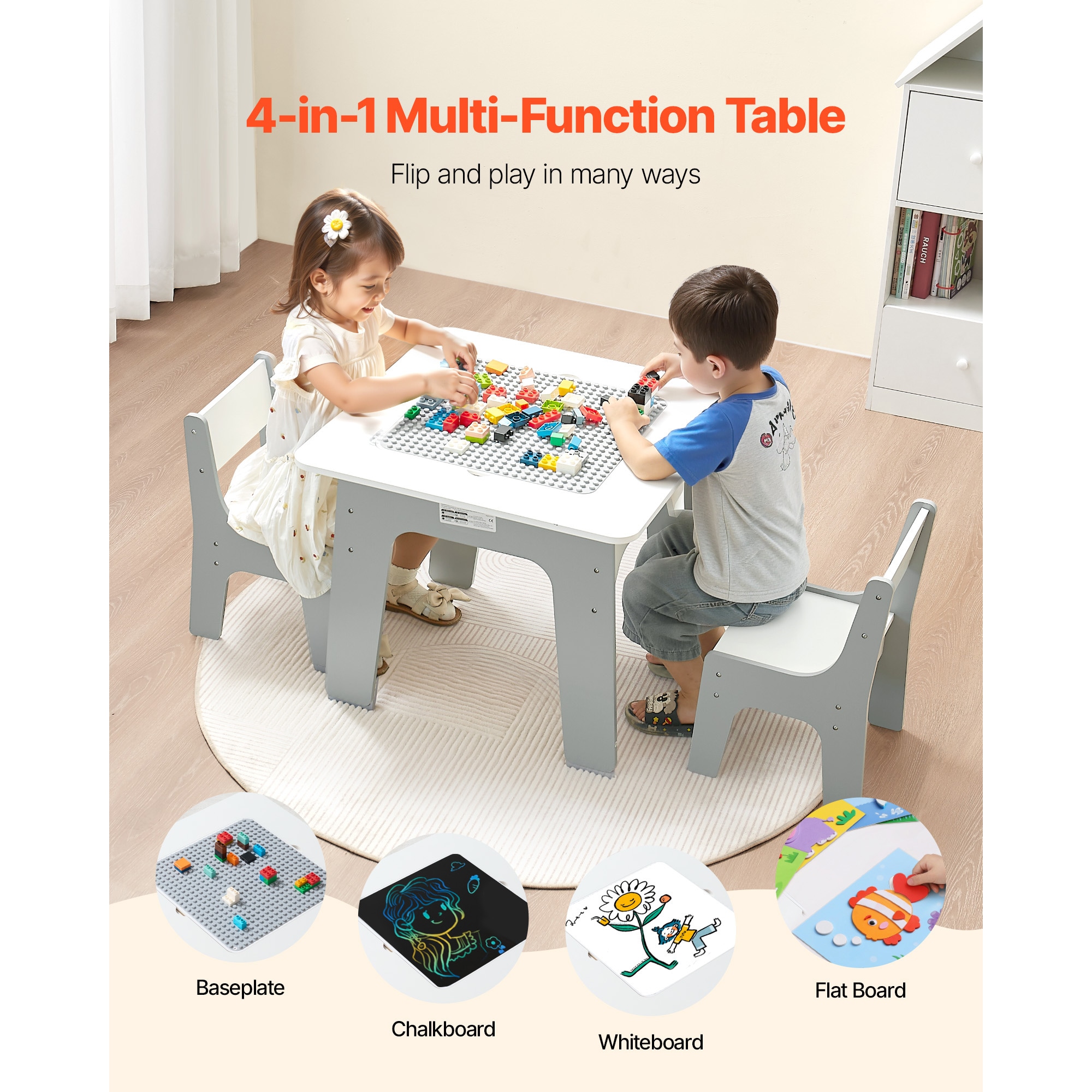 Childrens Activity Table And 2 Chairs Set Building Block Table_voghion.com
